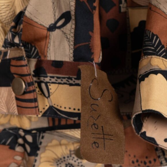 Suzette Safari Button Up Jacket Shirt M New Patchwork Brown Elephant Giraffe - Picture 5 of 6